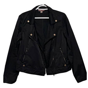 Khakis Women's Black Moto Jacket Gold Zippers‎ Gold Buttons Side Pockets Size M